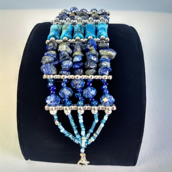 Piece #381 "Bashful Blue" Handmade Cuff Bracelet - Picture 3 of 4